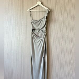 Superdown “Erla” One-Shoulder Cutout Maxi Dress in Light Gray